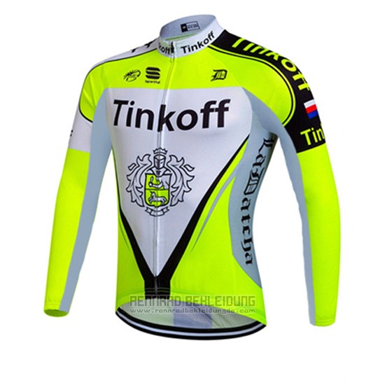 2016 Fahrradbekleidung Tinkoff Grun und Wei Trikot Langarm und Tragerhose